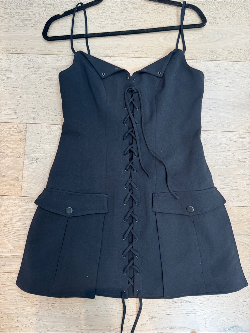 Lovers + Friends Black Lace-Up Spaghetti Strap Mini Dress
